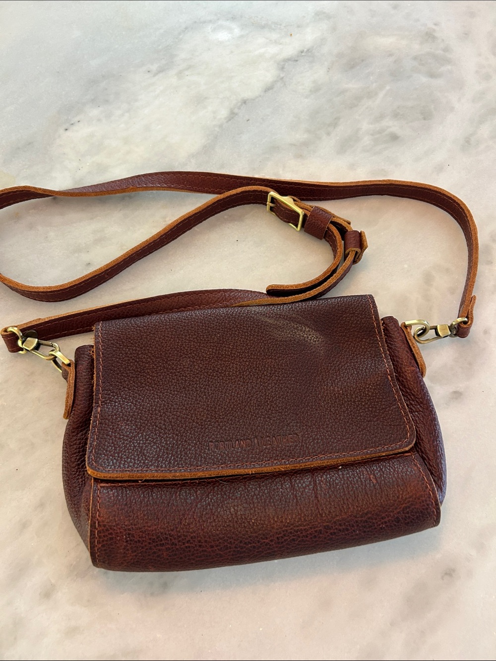 Portland Leather Brown Pebbled Leather Crossbody Bag